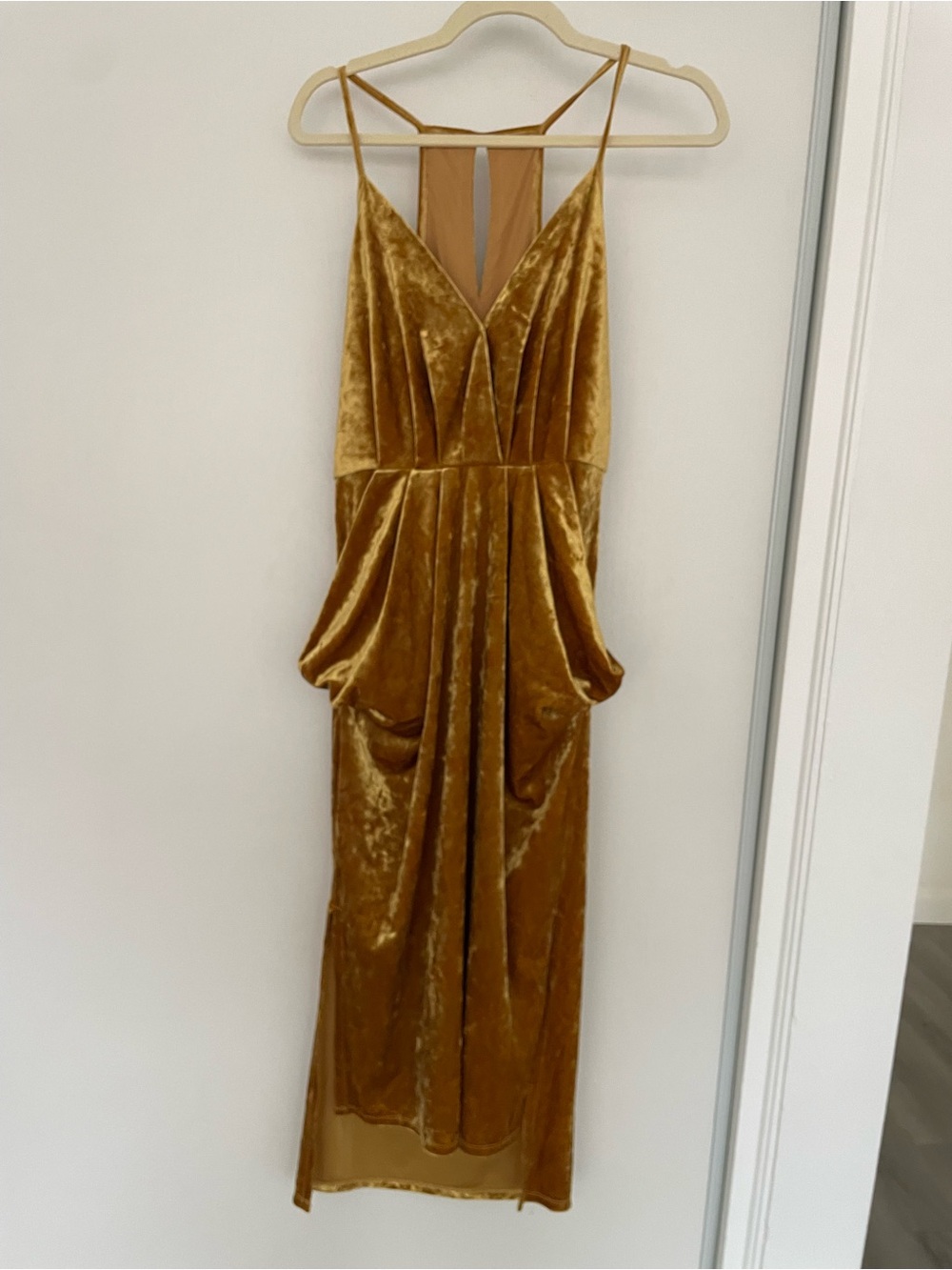 BCBGeneration  Gold Velvet V-Neck Maxi Dress